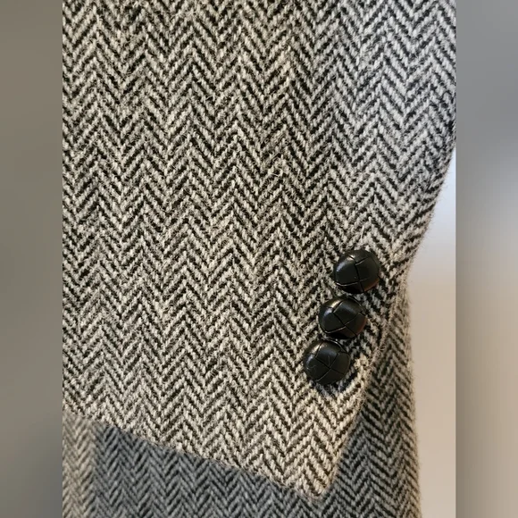 Vintage Harris Tweed Grey Herringbone Blazer Hardwick Clothes 46R Made In USA